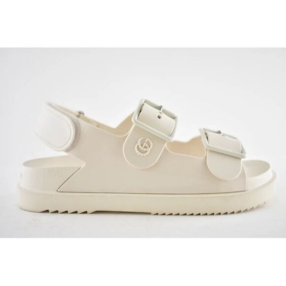 Gucci Rubber Sandal Mini Double GG Logo Slides Dusty White Strap - Picture 3 of 10